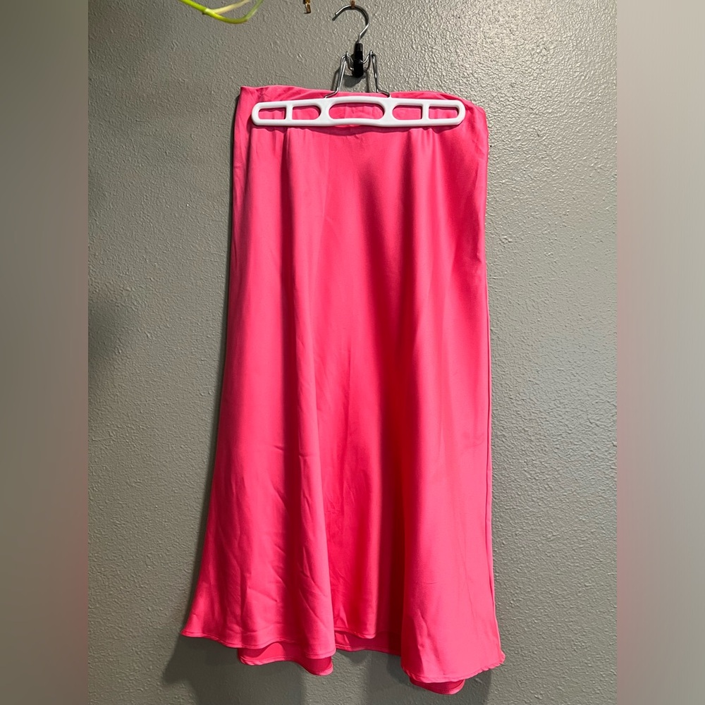 Express x Rocky Barkes silky pink skirt SMALL midi